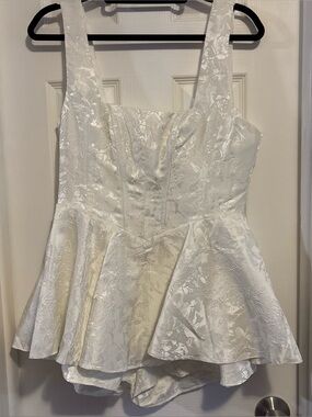 Lulu's Ivory Floral Jacquard Peplum Wedding Dress